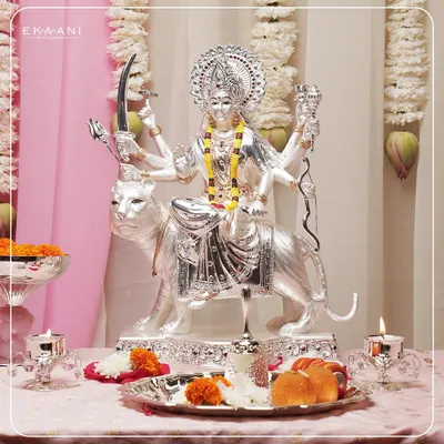 Embrace the divine with this Pure Silver Mata Rani Moorti. A symbol of purity, strength, and devotion, this exquisite piece from the Devaarya Collection radiates timeless grace and brings spiritual serenity into your home.
