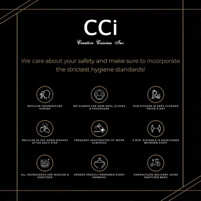 This graphic outlines the strict hygiene standards we uphold at every event. We ensure safety through regular temperature checks, mandatory masks and gloves, frequent sanitization, and contactless delivery protocols.