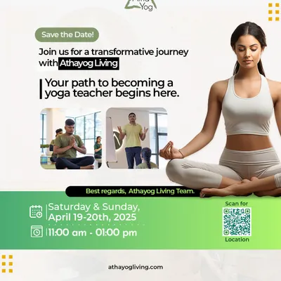 This is your official invitation to a transformative journey. Our weekend yoga teacher training course is your path to becoming a certified instructor. This poster gives you a quick look at an upcoming event, including the dates and times, so you can save the date and begin your path with us.