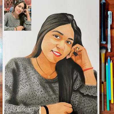 This A3 size colored pencil portrait captures a relaxed and happy pose. I focused on the texture of her sweater and the warmth in her smile to create a lifelike drawing.