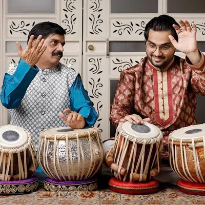 A playful moment captured with my appa during a photoshoot. Our connection goes beyond father and son, he is my guru, and our shared language is the rhythm of the tabla.