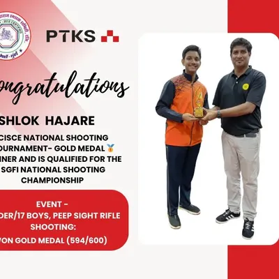 We celebrate Shlok Hajare's fantastic achievement. He clinched the Gold Medal at the CISCE National Shooting Tournament in Bangalore, qualifying for the SGFI National Championship with a top score of 594/600.