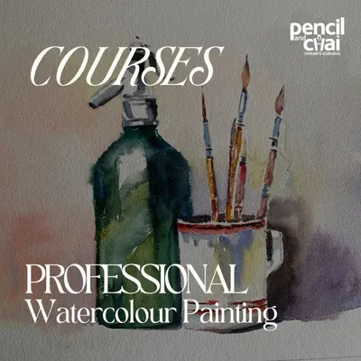 Our professional watercolor courses are designed to build a strong foundation. This still life of brushes and a soda bottle showcases the beautiful, transparent effects you can achieve with this medium.