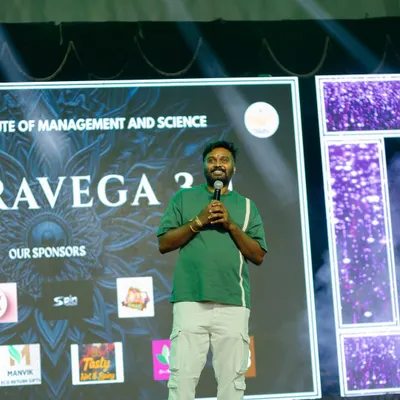 On stage as a judge for the 'Sampravega 3.0' event at Soundarya Institute of Management and Science. It was a nice experience seeing so much young talent.