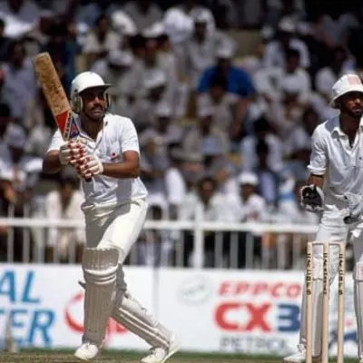 A moment from my playing days, focused at the crease. The concentration and determination required to face the world's best bowlers is what I strive to pass on to my students.