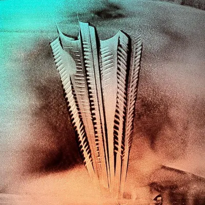 Titled 'High Hope', this abstract sand painting depicts futuristic skyscrapers rising from the earth. It's a commentary on urban growth, created with natural sand.