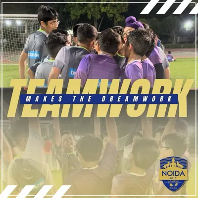 Teamwork makes the dream work. Here, our young warrior wolves are in a huddle, united and focused. We teach our players that we are always stronger together, and this unity is what makes us unstoppable on the field.
