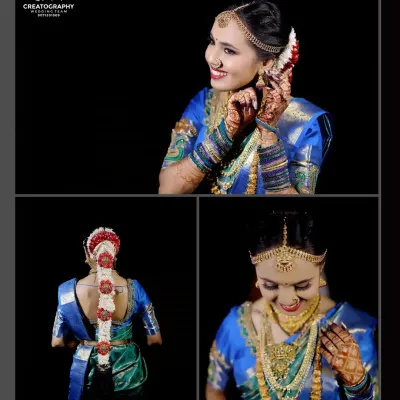 A sample album page for a bride, showing a combination of close up, mid, and back shots to capture all the details of her look.