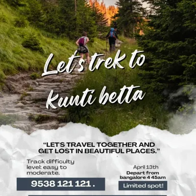 Our Kunti Betta trek is perfect for anyone looking for a refreshing start to their day. It's an easy to moderate hike where we travel together and get lost in a beautiful place. Limited spots are available, so let us know if you want to join.