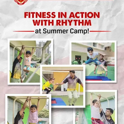 This collage captures the essence of our 'Fitness in Action' philosophy, showcasing campers engaged in various gymnastics and movement exercises. From trampoline jumps to climbing nets, each activity is designed for holistic physical development.