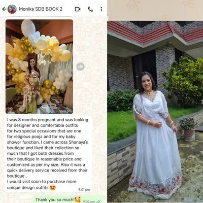 We were so happy to design comfortable and beautiful outfits for Monika's baby shower and religious pooja during her pregnancy. Her wonderful review means the world to us!
