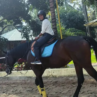 A happy rider enjoying her lesson. Our goal is to help you learn how to control your fears and feel free and confident in the saddle.