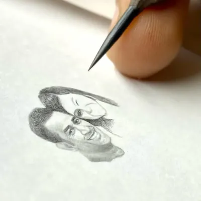 A micro-portrait of MS Dhoni and his wife Sakshi, drawn with an incredibly sharp pencil point. This showcases my ability to work on a tiny scale.