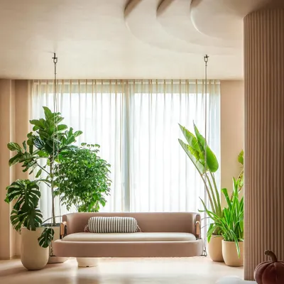 For the "House of Mousse," we designed this indoor swing as a perfect spot for quiet reflection. The space is a soft cocoon, a gentle sigh of relief where our clients can shed their worries and embrace peace.