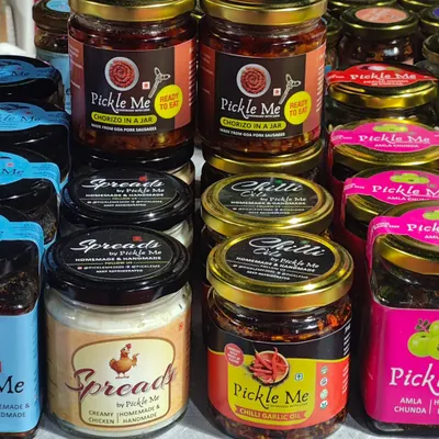 The many shades and flavours of Pickle Me. This shot captures the diversity of our product line, from Chorizo in a Jar and creamy Chicken Spread to Chilli Garlic Oil and Amla Pickle.