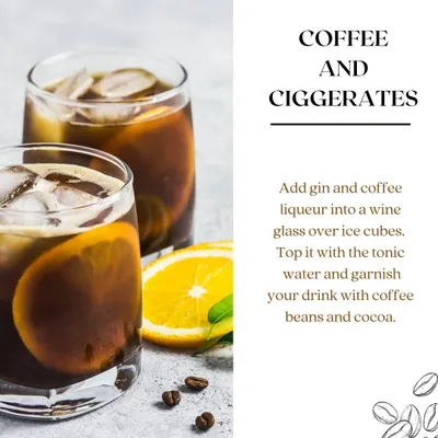 For Gin and Tonic Day, here is a recipe for a "Coffee and Ciggerates" cocktail. It's a unique twist using gin, coffee liqueur, and tonic water for a refreshing summer drink.