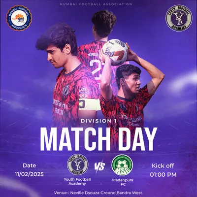 Match day alert for our MFA Division 1 clash against Madanpura FC at the Neville D'Souza Ground in Bandra.