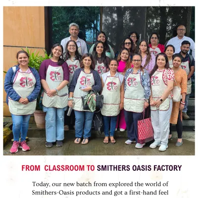 Our new batch on a factory visit to Smithers-Oasis. This trip is an essential part of our curriculum, giving students a first-hand look at the floral foams and sundries that are the foundation of our craft.