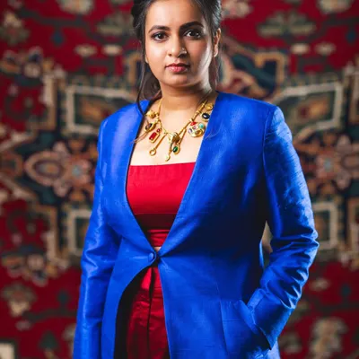 A portrait from a special photoshoot celebrating my first Grammy nomination. The outfit was created by dear friends and celebrates Indian fabrics and design.