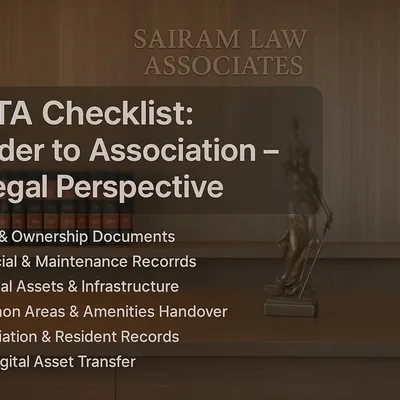 This checklist outlines the legal requirements for the Handover of Transfer of Assets (HOTA) from a builder to a residents' association. I guide associations through this process, ensuring all legal documents, financial records, and physical assets are transferred correctly.