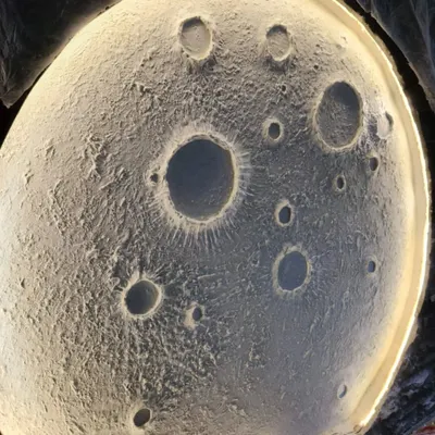 A close-up of the moon relief sculpture before the backlighting was installed. This shows the detailed texture and cratering we sculpted to create a realistic lunar surface.