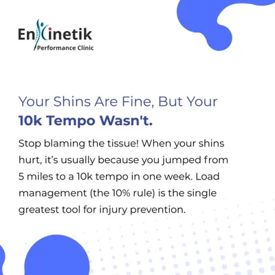 Pain is often a symptom of a training error, not a tissue problem. Shin pain, for example, is frequently caused by improper load management, like increasing your tempo or mileage too quickly. Following the 10% rule is your best tool for prevention.