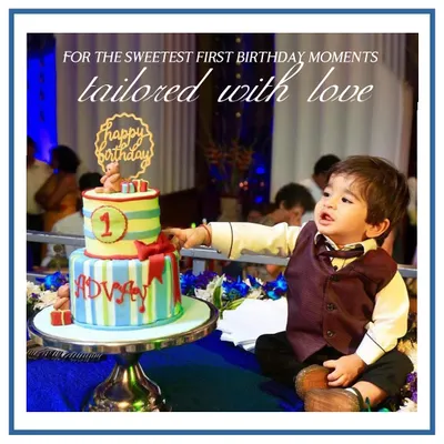 For the sweetest first birthday moments. This little one is celebrating his big day in a custom waistcoat set, perfectly tailored for his cake-cutting ceremony. We love being a part of these precious memories.
