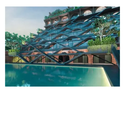 A render of Sanskriti Vihara in Bombay, a school that is an ancient modern idea. The design allows students to walk the facade of their school, finding their own path from the darkness of ignorance to the light of knowledge.