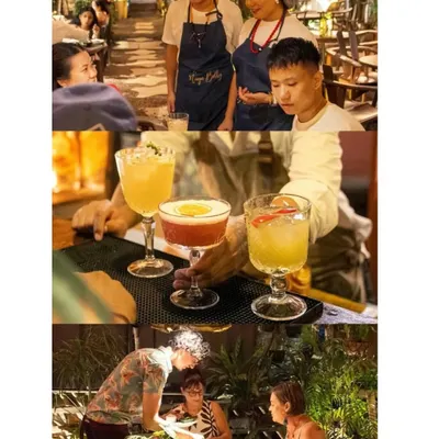 A collage from our Goa pop-up event. It captures the essence of the celebration: our team serving guests, the beautiful cocktails, and the happy faces enjoying the food and ambiance.