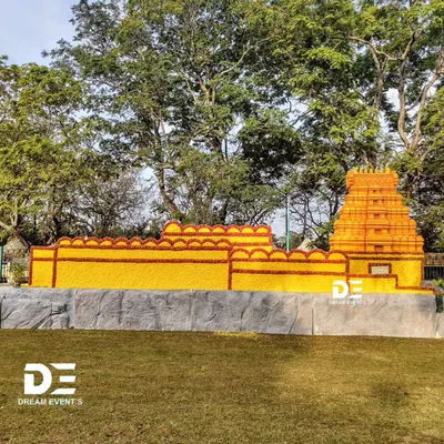 For the Mandya Flower Show, I was tasked with creating something monumental. I constructed this entire temple replica using thousands of yellow and orange marigolds, turning a floral concept into a grand architectural statement that honored our local culture.