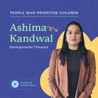 Meet Ashima Kandwal, a Developmental Therapist on our team with 9 years of experience. She heads our team in Gurgaon and brings warmth, kindness, and playfulness to every session, creating a safe space for children to grow.