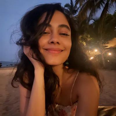 A happy moment captured on a beach at dusk. The peaceful and beautiful scenery often inspires new melodies and song ideas.