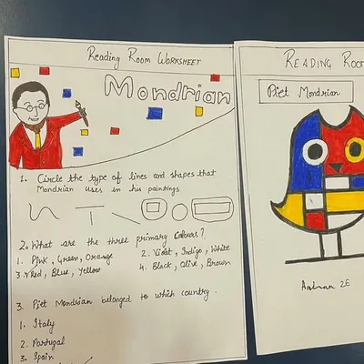 Exploring the world of abstract art with Piet Mondrian. The children learned about primary colors and geometric shapes through fun worksheets and coloring activities.