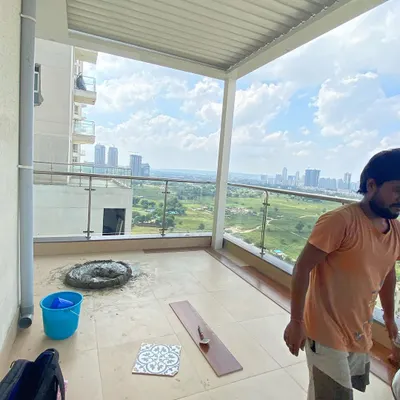 Every great makeover starts with a blank canvas. This was the Pioneer Araya terrace before we began our work, a simple tiled floor with a great view, just waiting for a complete transformation.