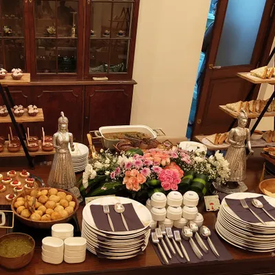 A beautiful high-tea spread I created for a client. The table is laden with a mix of Indian and continental treats, from Kothimbir Vadi and Mattra Kulcha to Cucumber Sandwiches and Chocolate Blueberry Tarts.