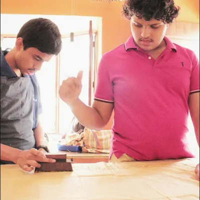 Two young artisans from our partnership with the Asha Foundation for Autism, learning the craft of block printing. We focus on working with abilities, discovering a new generation of talented artisans to carry this craft forward.