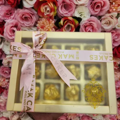 A closer look at my handmade Almond Rock chocolate gift box. These premium chocolates are a wonderful gift for any occasion, beautifully packaged and tied with a ribbon.
