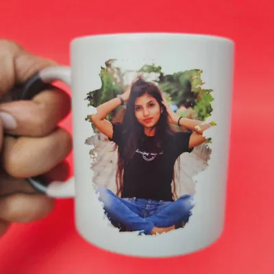This is the "revealed" state of my magic mug, showing a vibrant, high-quality photo print that appears once the mug is filled with a hot liquid.