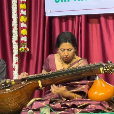 Deep in concentration during my evening concert at Jayaramaseva Mandali. Performing for a knowledgeable, packed house is always a joy and pushes me to give my best.