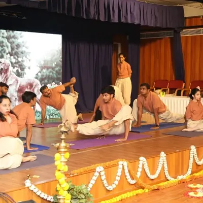 A glimpse from our 12th-anniversary celebration, where our students presented a beautiful yogasana demonstration themed on creation and dissolution, inspired by the Bhagavatam.