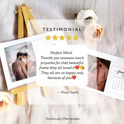 A glowing testimonial from a happy client, Pooja Gupta, who loved the beautiful frame I made. This feedback is what motivates me to create perfect, memorable gifts.