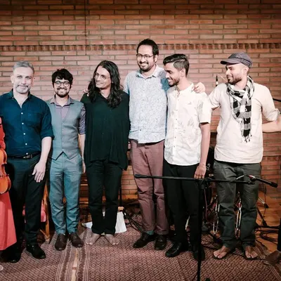 The musicians of REFUGE, a contemporary jazz ensemble, pose on our stage after their performance at the Courtyard Koota Jazz Festival. The festival celebrates spontaneous musical conversations and brings together artists from across the country.