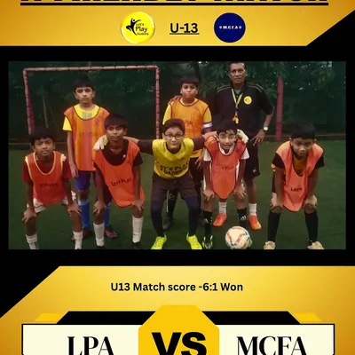 A proud moment for our U-13 football team after a big 6-1 win in a friendly match. We organize these games to give our young athletes a chance to shine and experience healthy competition.