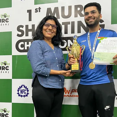 Here is Air Rifle Champion Arjun Babuta receiving his trophy and prize money. It was an honor to have him and other top Indian shooters participate, raising the bar for everyone involved.