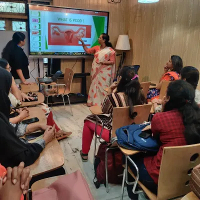 Dr. Gauri Sarwankar explains the Ayurvedic perspective on "What is PCOD?" during a corporate wellness session. Our aim is to bring this crucial knowledge to women in their workplaces.