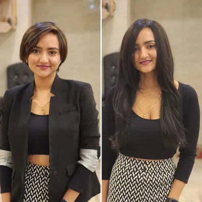 From a chic bob to a stunning mid-length style. This transformation shows how extensions can completely change your look, adding length and volume seamlessly.