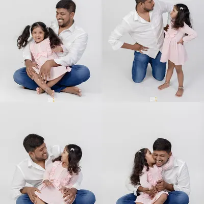 A collage celebrating the special bond between a father and daughter. These images capture their playful interactions, sweet kisses, and the loving looks they share, creating a perfect tribute to fatherhood.