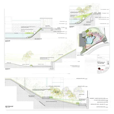 Detailed site sections from one of our projects. These technical drawings are crucial for our process, helping us to build along the natural contours of the land so that the architecture interacts with the landscape, rather than competing with it.
