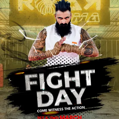 The official poster for one of our Fight Day events. We regularly host amateur fight nights, giving new fighters a chance to prove themselves.
