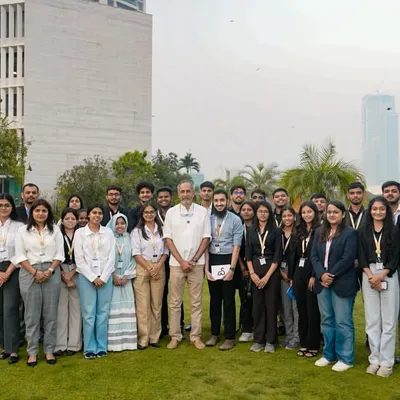 Principal Architect Rahul Kadri with budding civil engineers in Vadodara, fostering a dialogue on sustainable urban development and participatory planning.